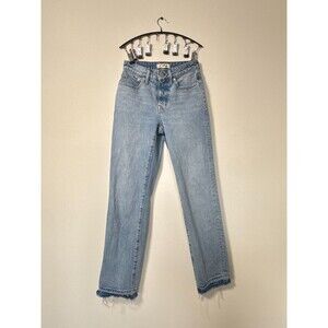 Madewell Curvy 90s Straight Jeans Womens 24 Light Wash Raw Hem Mid Rise Denim